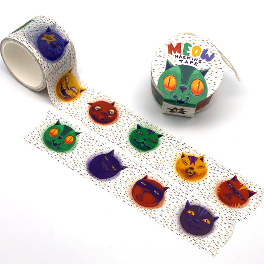 Meow -  Washi Tape / Masking Tape mit Katzenköpfen