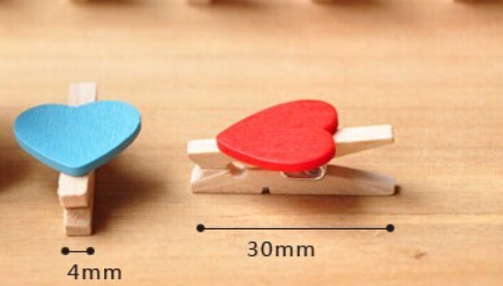 Holzklammern Miniklammern mit rotem Herz 25er Set