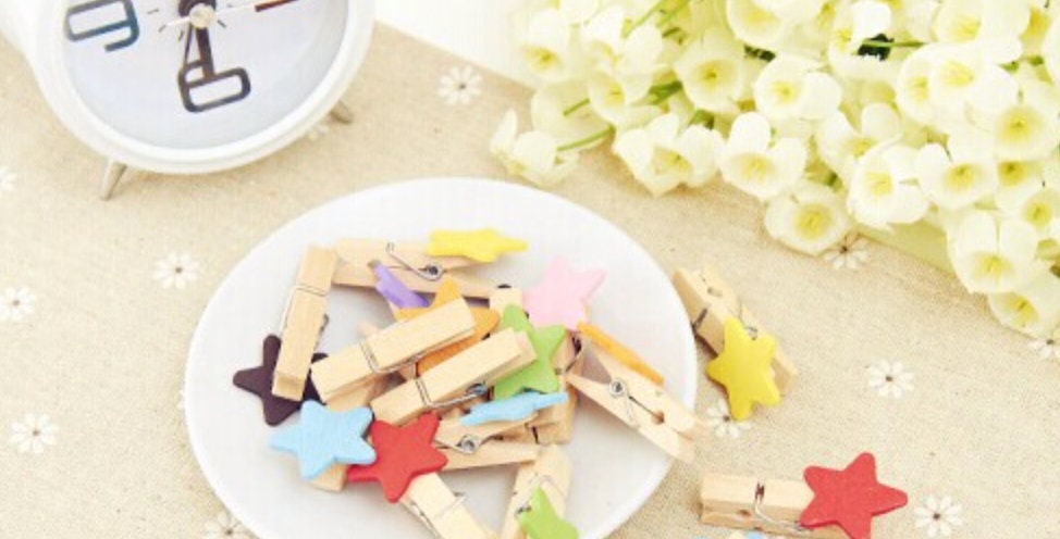 Holzklammern Miniklammern mit Stern 24er Set