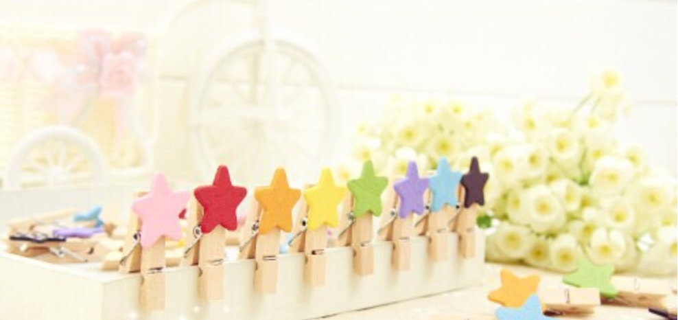 Holzklammern Miniklammern mit Stern 24er Set