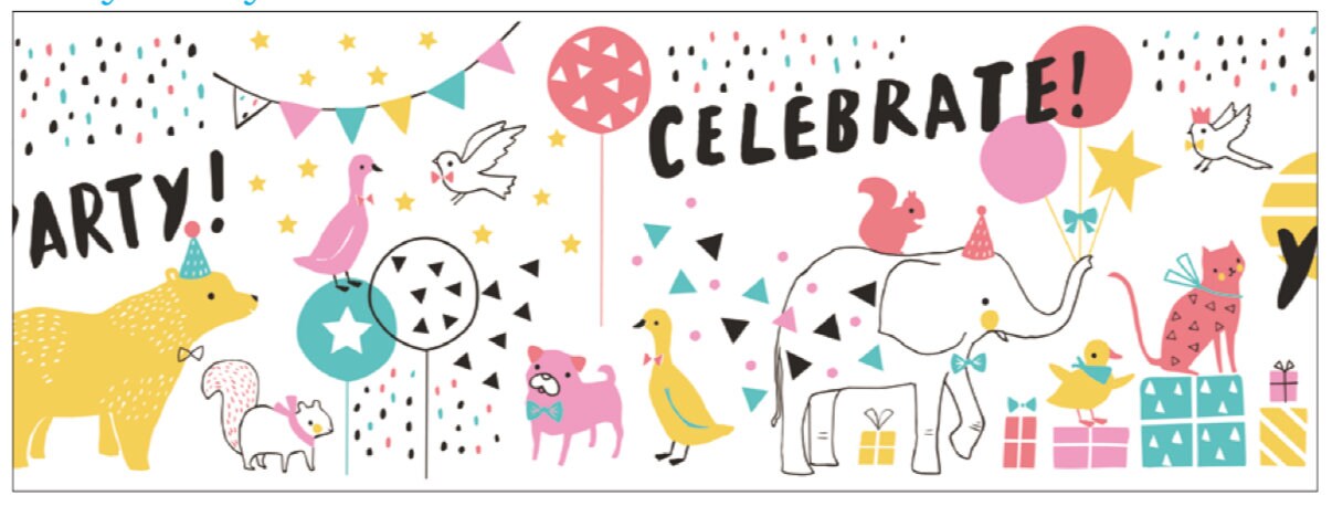 Katze, Eisbär, Happy Party Washi Tape / Masking Tape XL