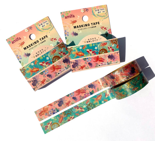 Schleierschwanz / Goldfisch Washi Tape/Masking Tape mit Folienapplikation 15mm x 3 Meter