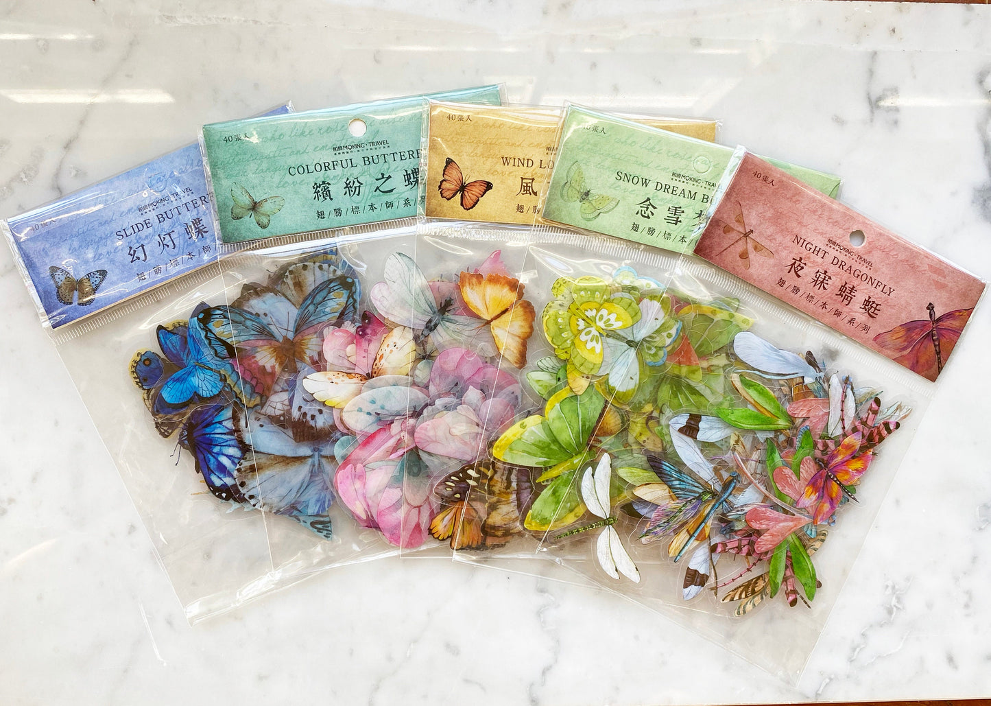 Schmetterlinge Libellen Sticker / Aufkleber je 40 Stück