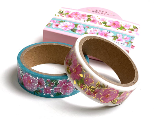 Blumen mit Gold / Silber- Folienapplikation, Washi Tape/Masking Tape 20mm