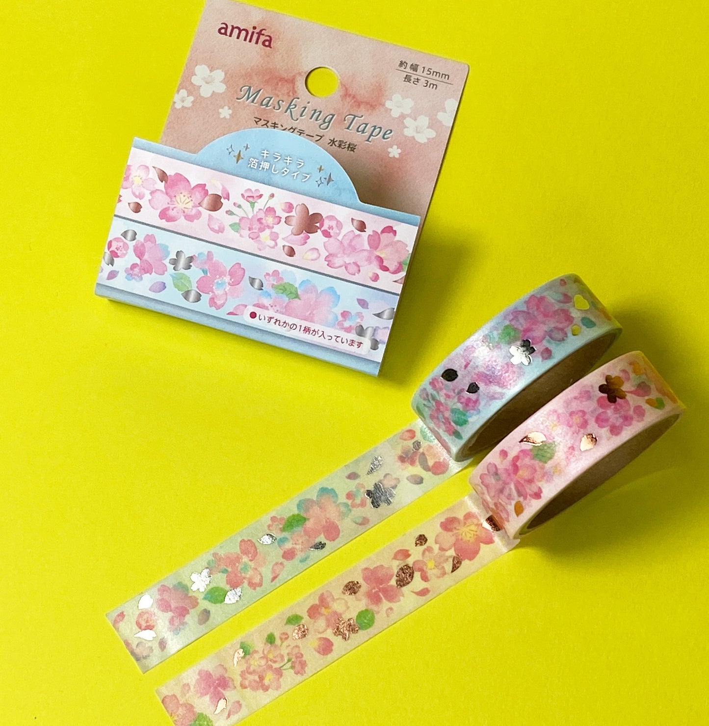 Blumen mit Gold / Silber- Folienapplikation, Washi Tape/Masking Tape 15mm