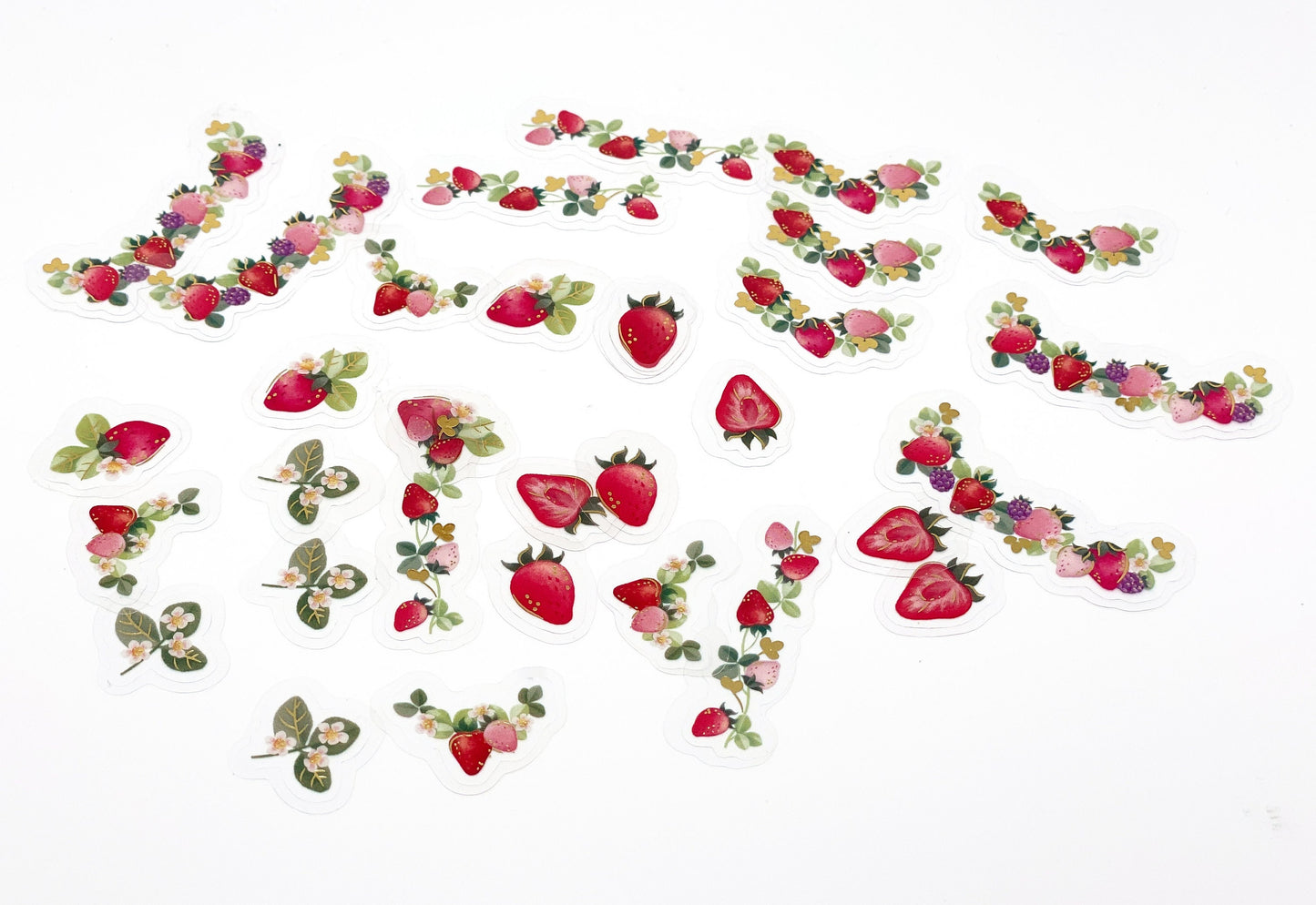 Erdbeeren und Zitrone Folien- Sticker / Aufkleber je 40 Stück