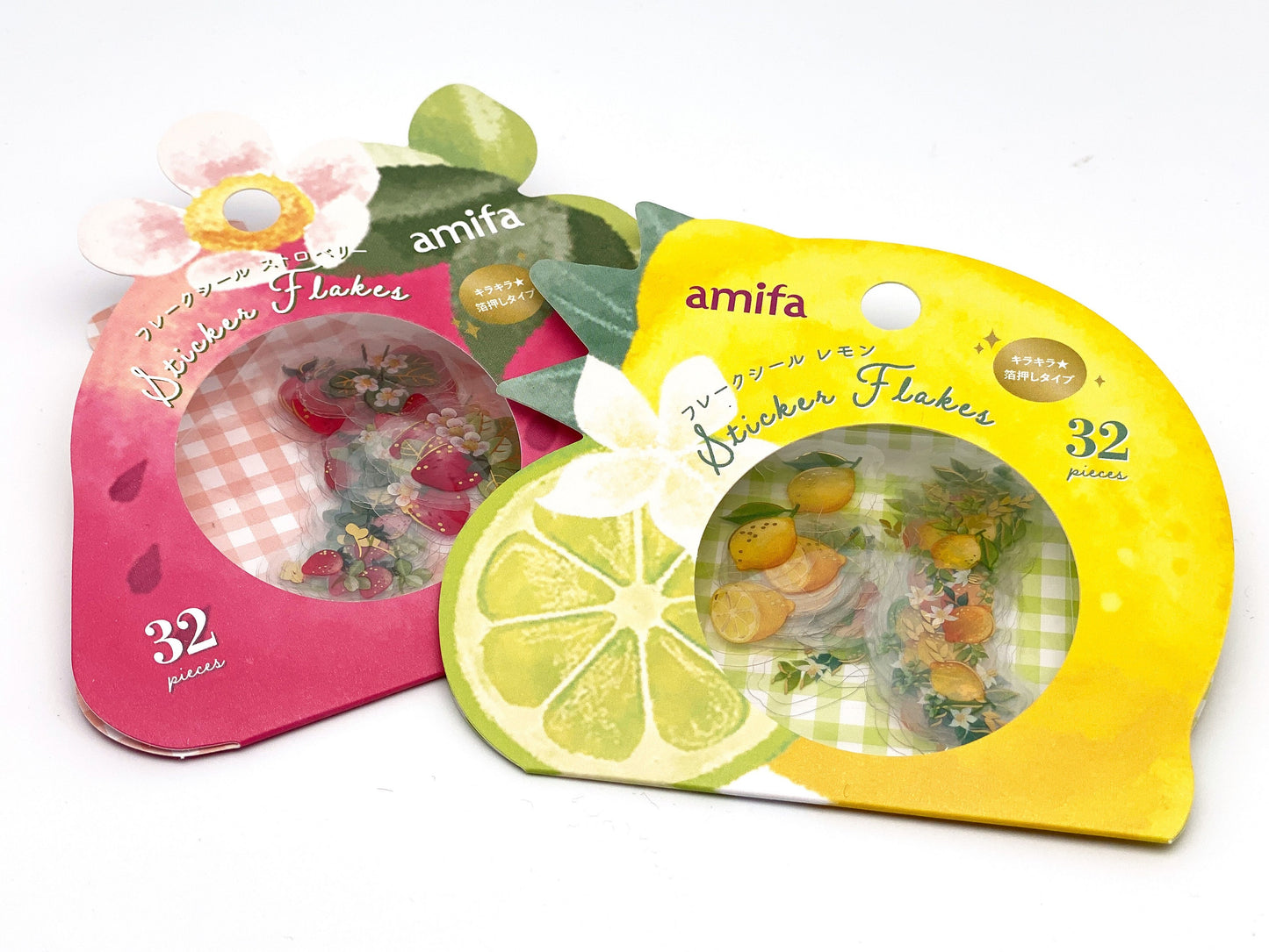 Erdbeeren und Zitrone Folien- Sticker / Aufkleber je 40 Stück