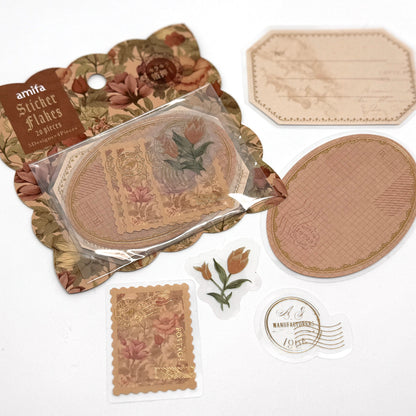 Blumen & Etiketten im Retro-Stil - Papier/Folien Etiketten/Sticker