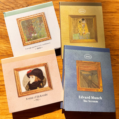 Art Sticky Notes Set – Klimt The Kiss, Munch The Scream, Cottage Garden, Portrait Ida Roessler – Haftnotizen Block