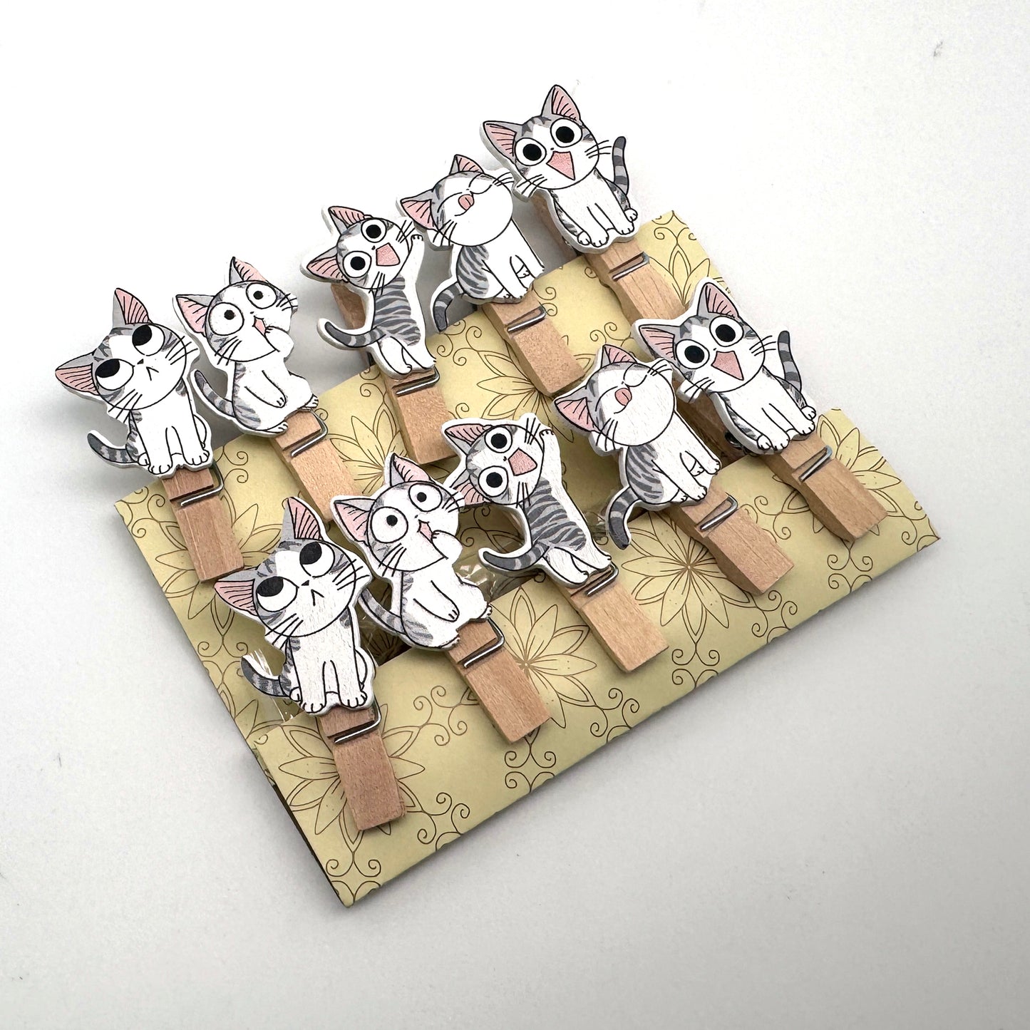 Katzen / Blumen - Clip Holzklammern Miniklammern, Pegs