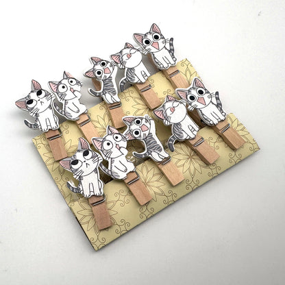 Katzen / Blumen - Clip Holzklammern Miniklammern, Pegs