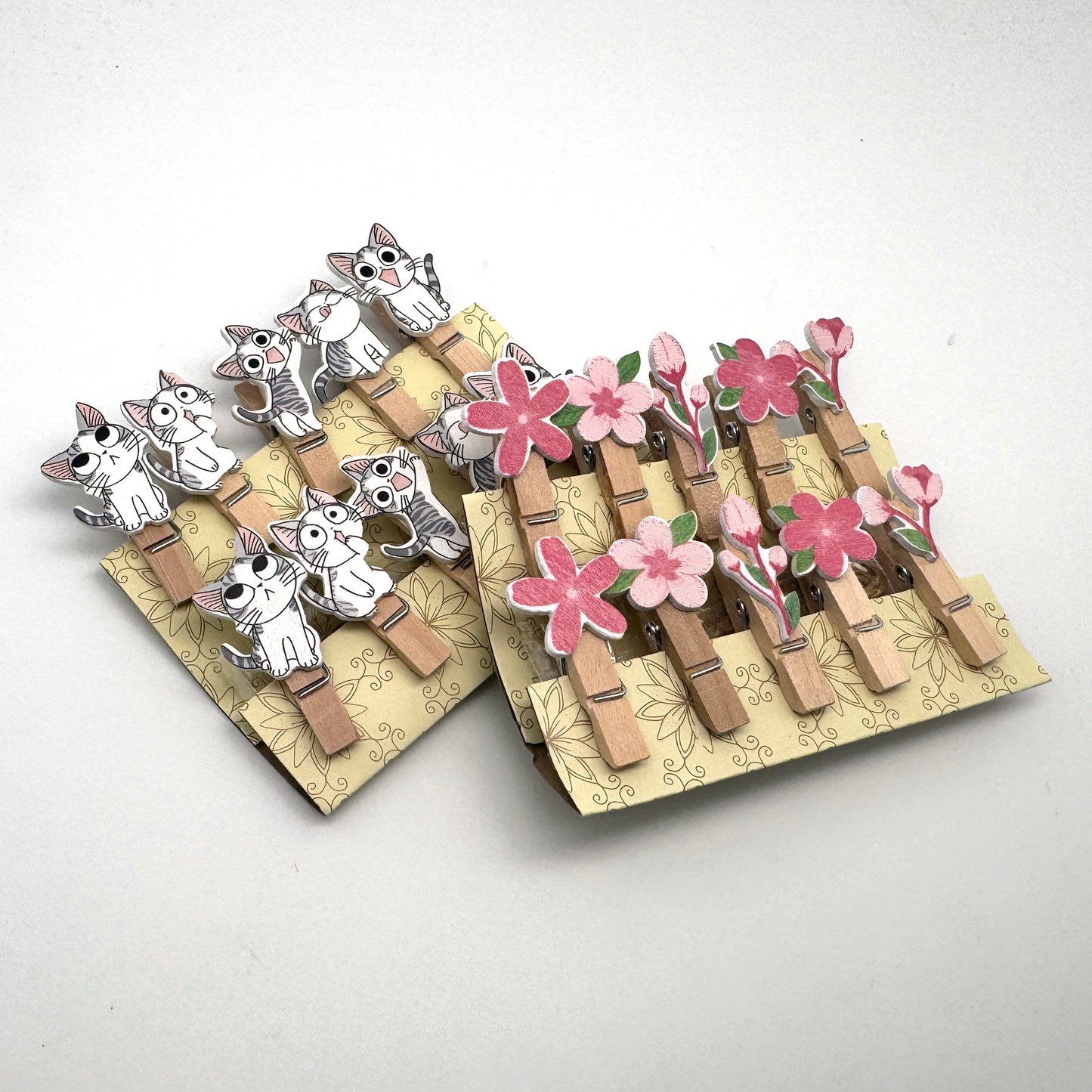 Katzen / Blumen - Clip Holzklammern Miniklammern, Pegs
