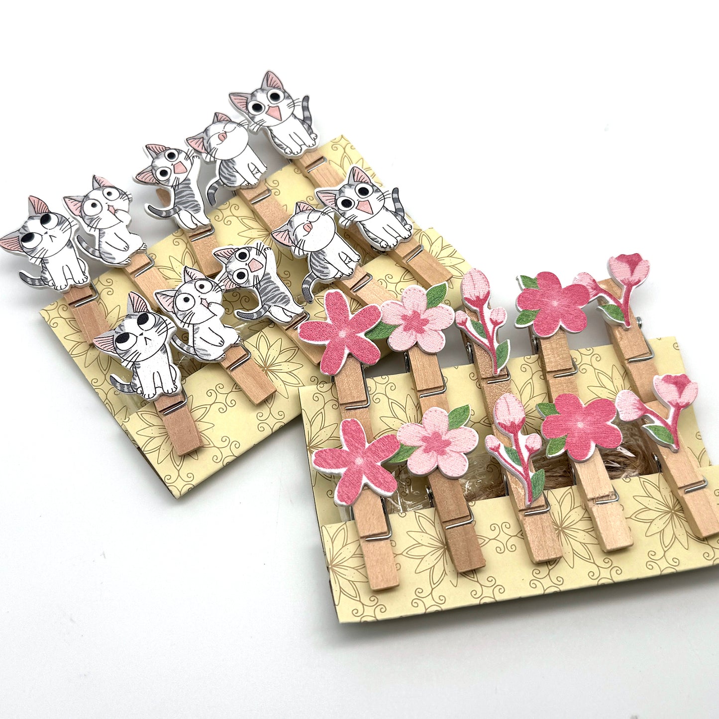 Katzen / Blumen - Clip Holzklammern Miniklammern, Pegs