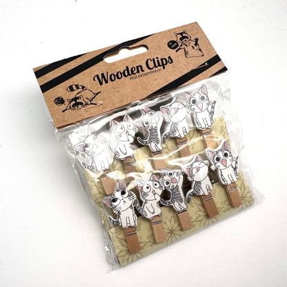 Katzen / Blumen - Clip Holzklammern Miniklammern, Pegs
