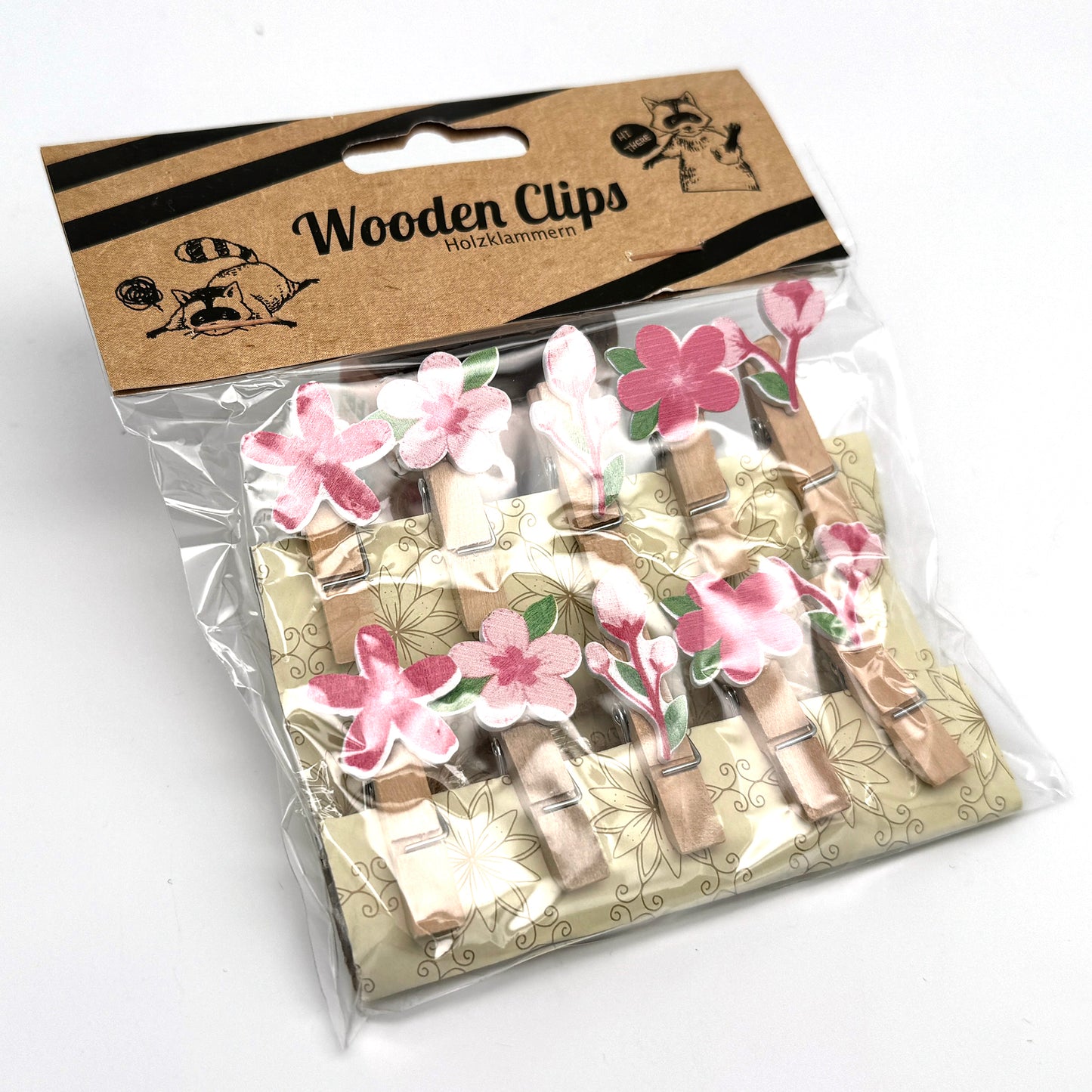 Katzen / Blumen - Clip Holzklammern Miniklammern, Pegs