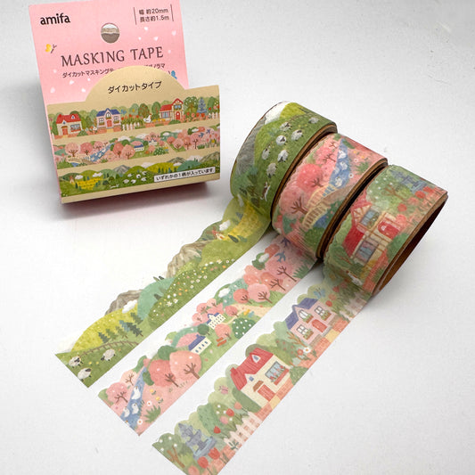 Dorf, Berge -  Washi Tape/Masking Tape mit Konturschnitt