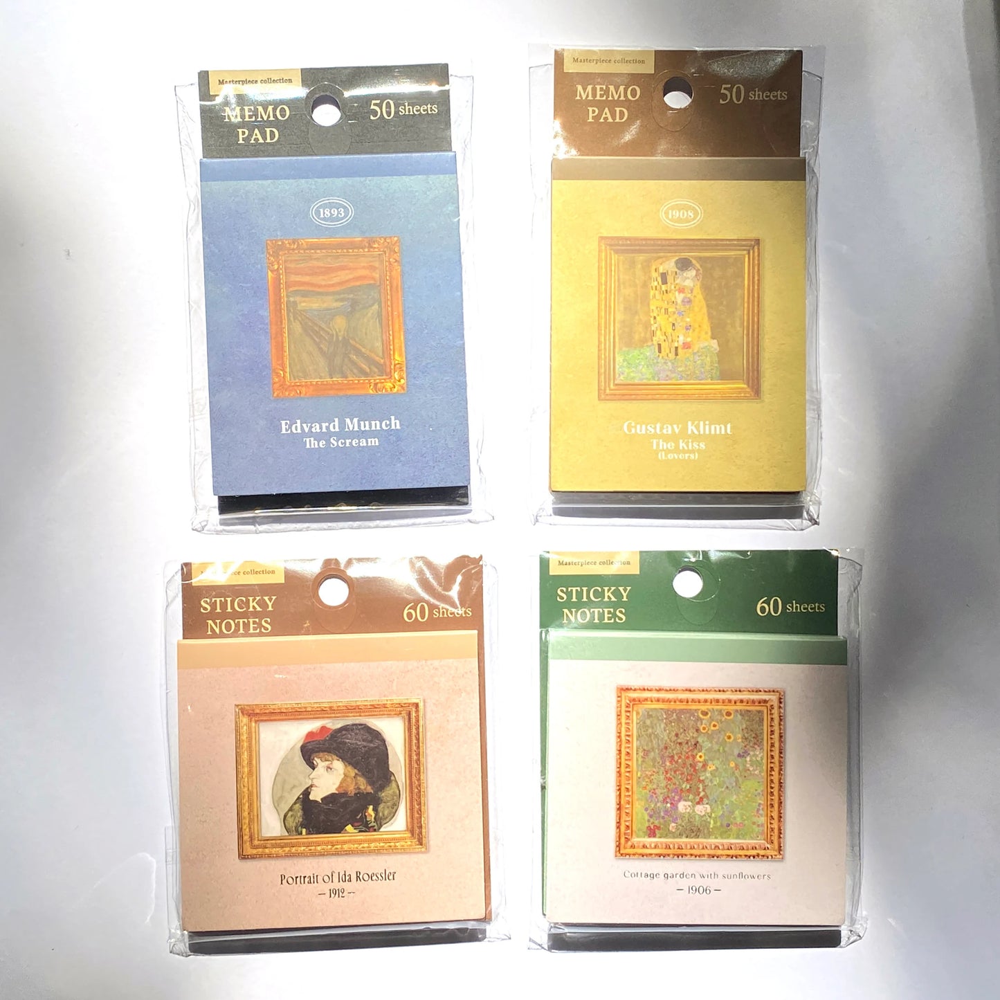 Art Sticky Notes Set – Klimt The Kiss, Munch The Scream, Cottage Garden, Portrait Ida Roessler – Haftnotizen Block