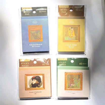 Art Sticky Notes Set – Klimt The Kiss, Munch The Scream, Cottage Garden, Portrait Ida Roessler – Haftnotizen Block