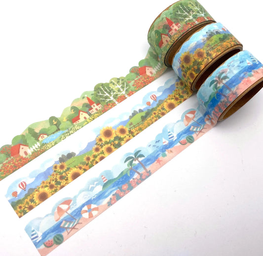 Dorf, Strand, Sonnenblumen -  Washi Tape/Masking Tape mit Konturschnitt