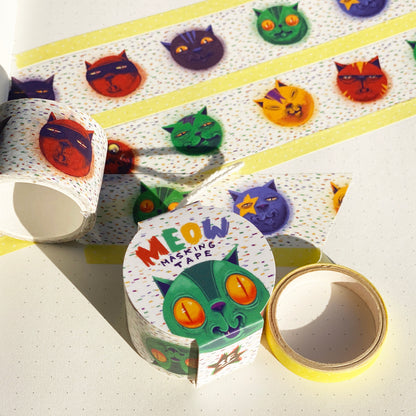 Meow -  Washi Tape / Masking Tape mit Katzenköpfen