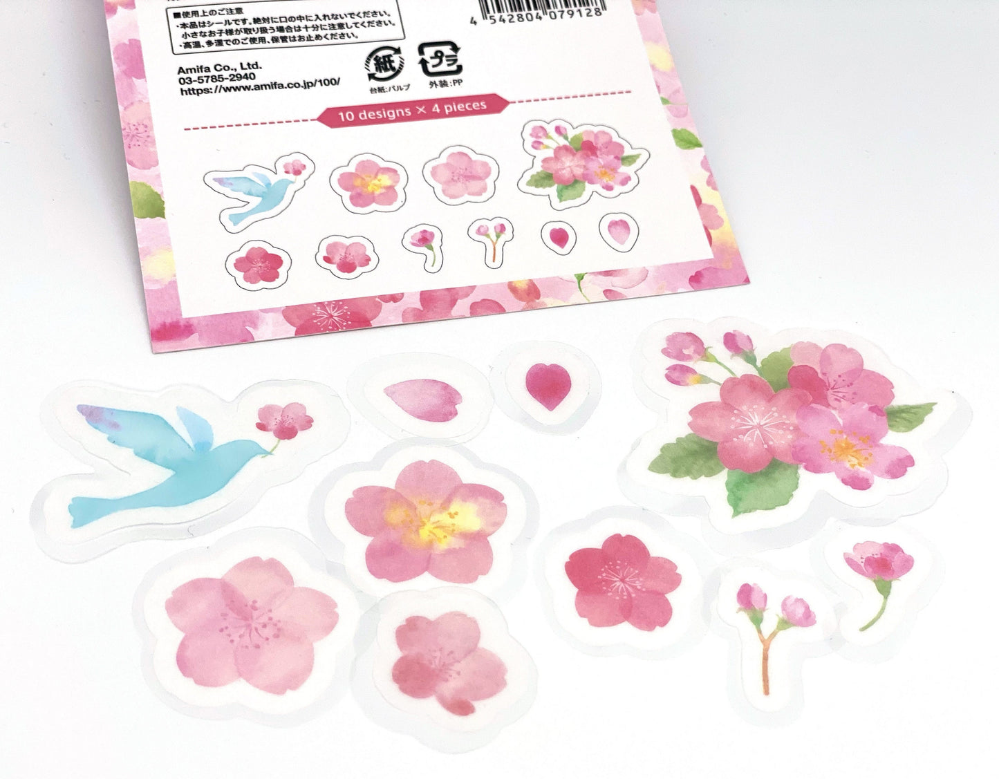 Sticker, Etiketten Aufkleber Kleeblatt Kirschblüte