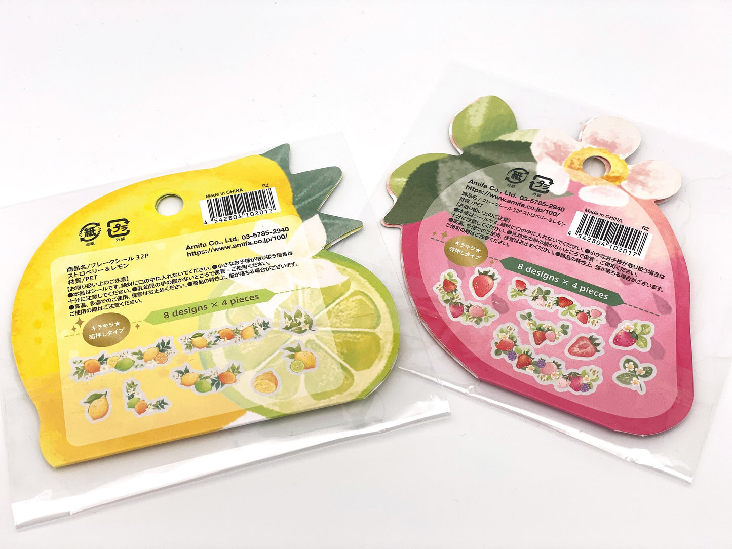 Erdbeeren und Zitrone Folien- Sticker / Aufkleber je 40 Stück